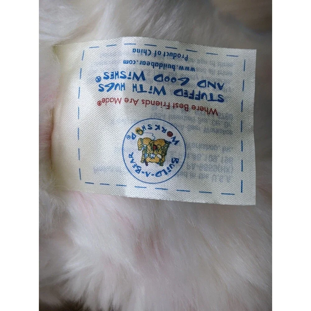 Vintage 1997 Build A Bear Plush White Teddy Bear Pink Nose Flower Dress Gift 15